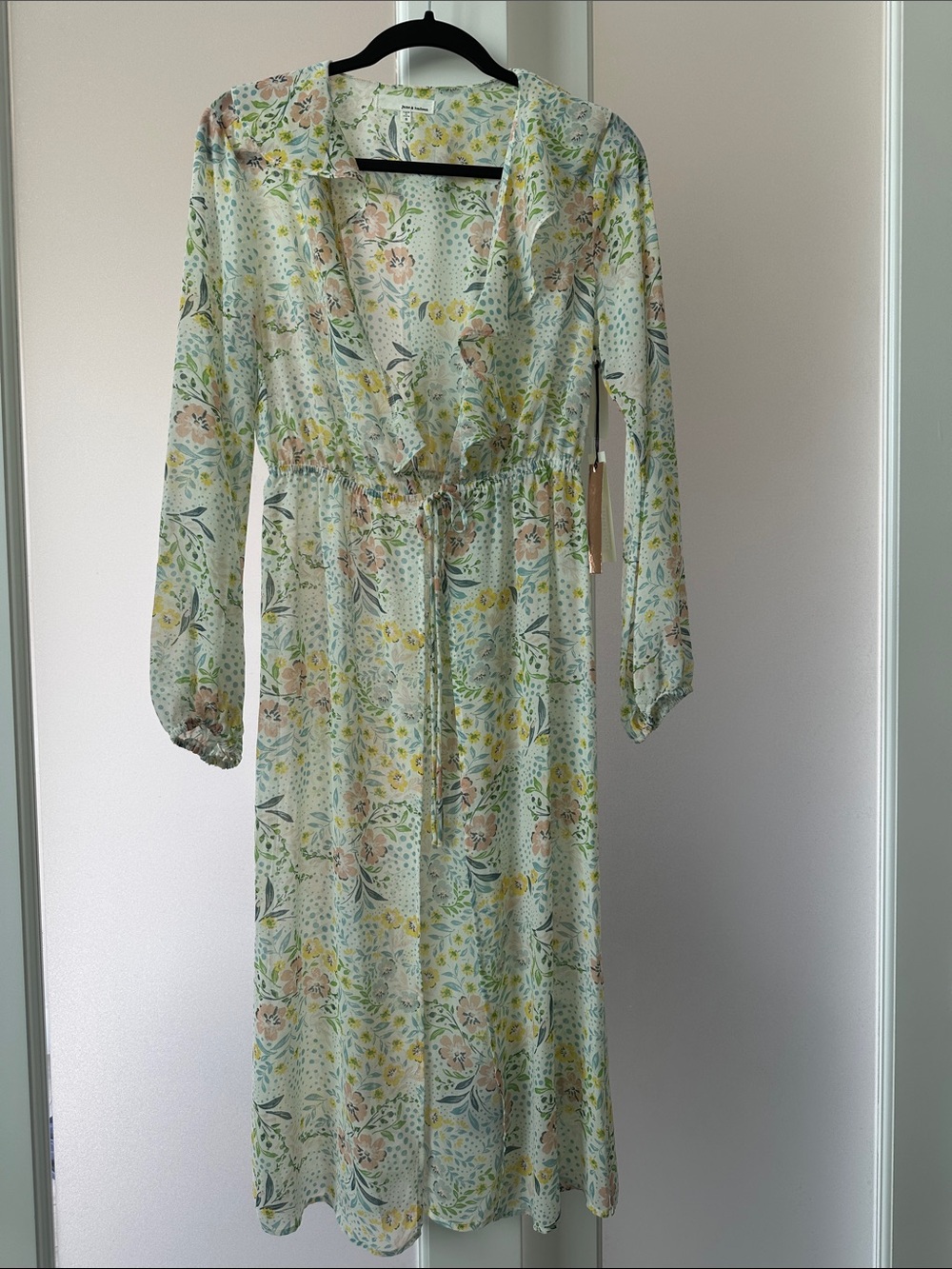 june & hudson Pastel Floral Maxi Dress in Green and Yellow